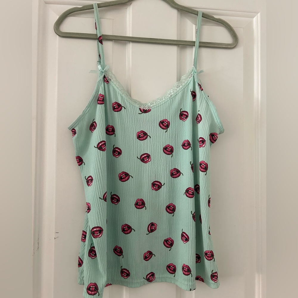 Mint‎ Green Cherry Lips Camisole Top